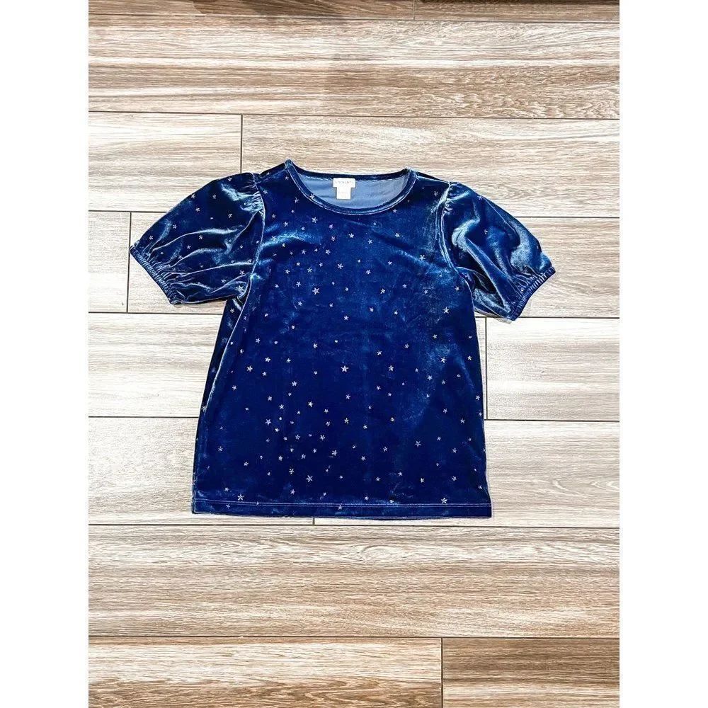 Crewcuts Girls Puff Sleeve Glitter Star Velvet Top, Size 10